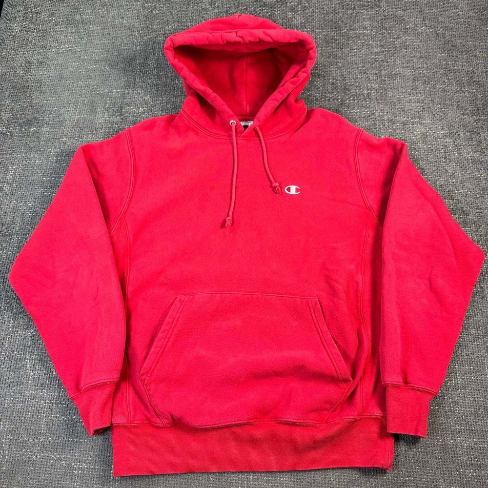 Champion Reverse Weave Hoodie Mens Medium Red Embroidered Logo Pullover